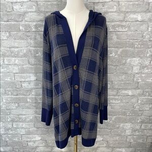 Maurices Blue and Gray Plaid Hooded Cardigan